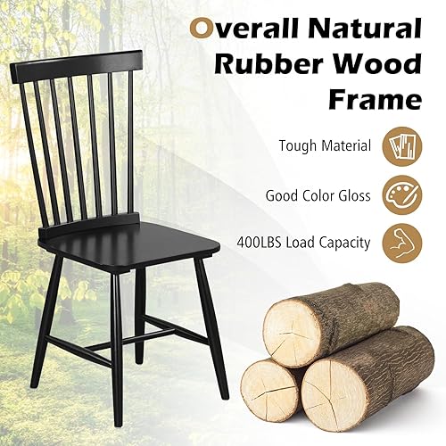 Miniatura 5 de Giantex Juego de 2 sillas de comedor de madera, sillas de comedor Windsor de madera maciza con asiento ancho, carga máxima de 400 libras, sillas de