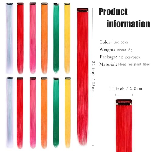 Miniatura 3 de Extensiones de cabello de colores de 22 pulgadas, 12 unidades, extensiones de cabello sintético con clip, extensiones de cabello sintético con clip,