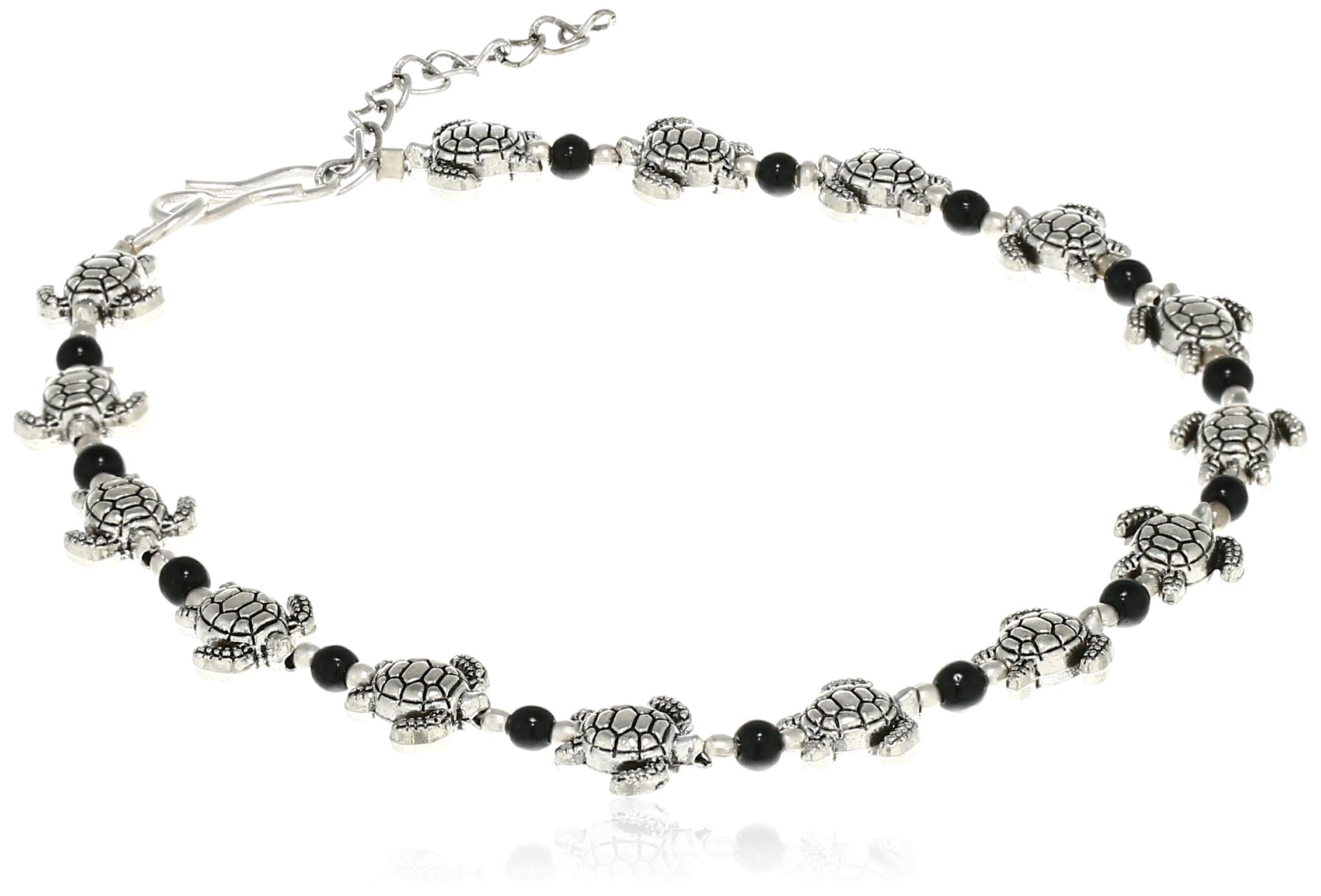 PRAANJAL Indian Ethnic Anklet, Boho Gypsy Silver Turtle Anklet | Ankle Bracelet - Single Piece | Silver Turtle with Black Beads For Women (B07YSRTZRL) Amazon Price History, Amazon Price Tracker