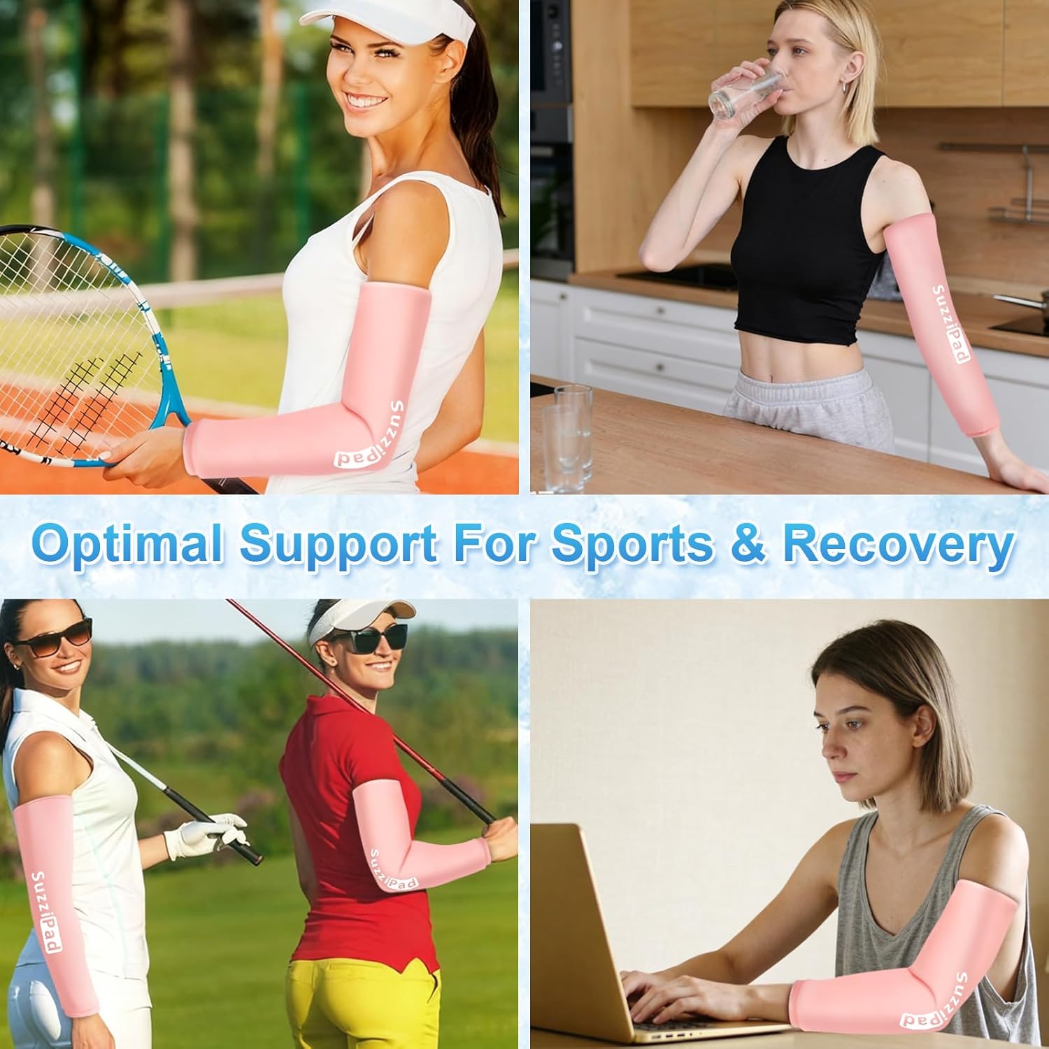 Suzzipad 2 Pack Extended-Length Elbow Ice Pack for Pitchers, Flexible Arm ice Pack Sleeve, 360° Reusable Gel Wrap for Upper Arm, Wrist, Shin Splint, Tendonitis and Golfers Relief, Pink, Large