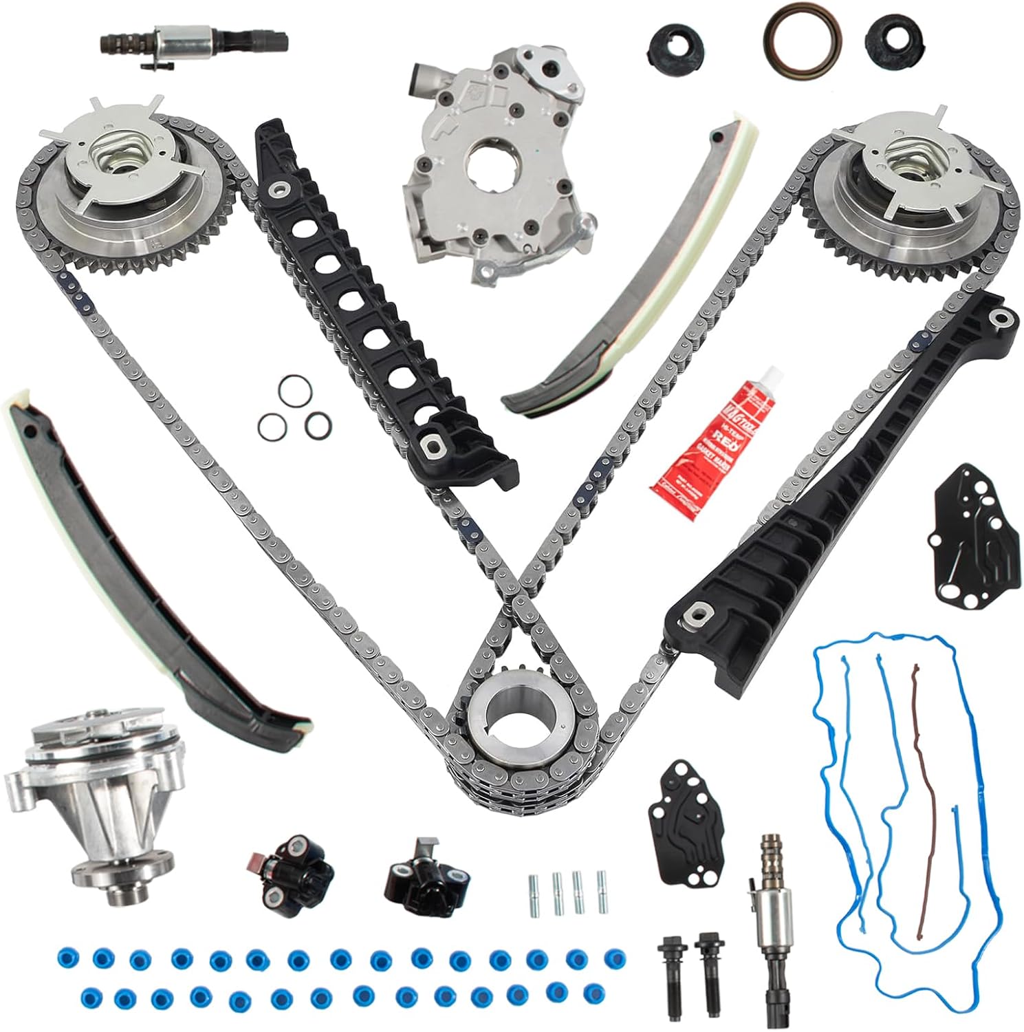 Timing Chain Kit with Water Pump Oil Pump VVT Cam Phaser Solenoid for Ford Expedition F-150 F-250 F-350 Super Duty for Lincoln Navigator Mark LT 5.4L 3V Triton 3R2Z6A257DA 8L3Z-6M280-A