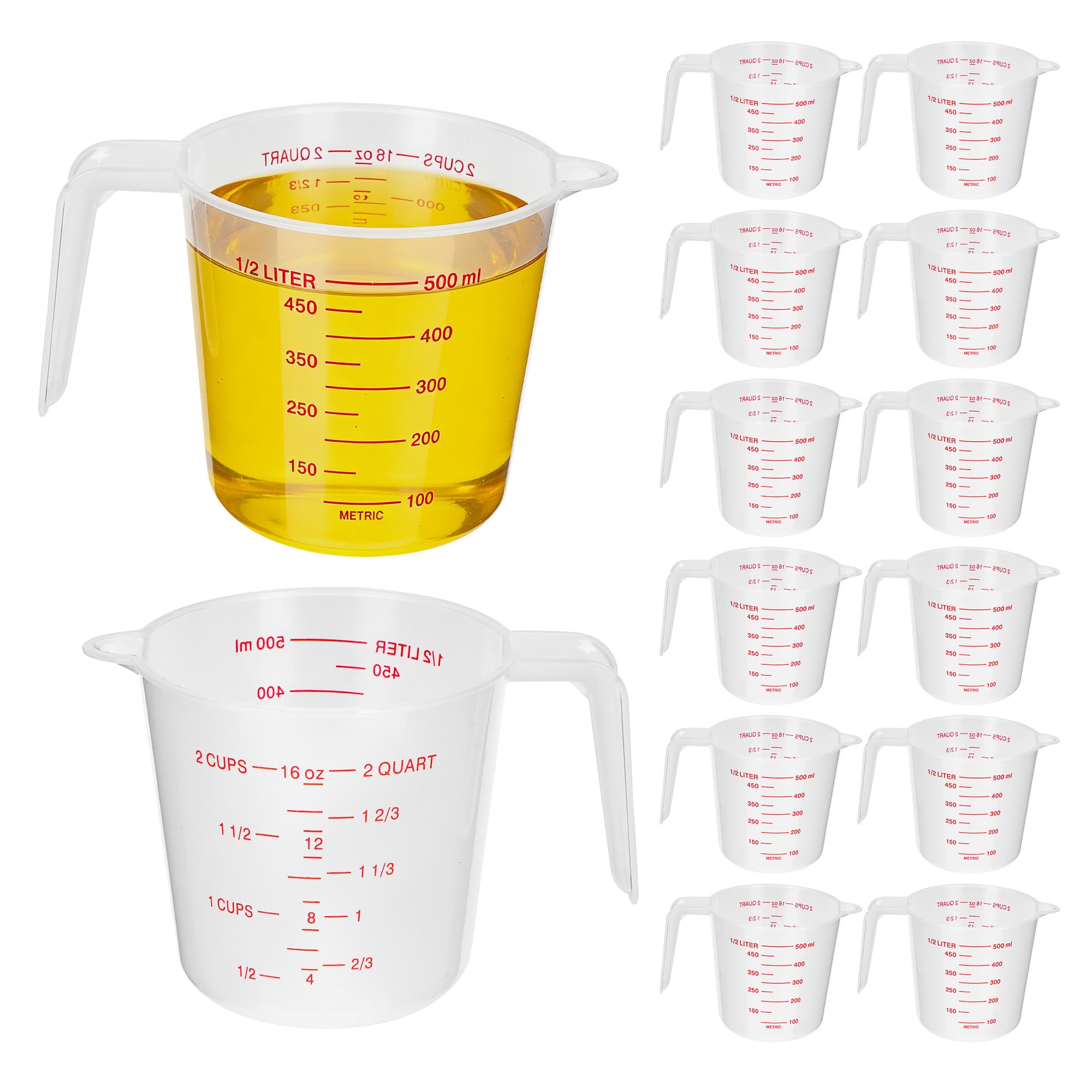 YKUKIZEE 12 PCS Plastic Measuring Jug with Handle 500ML, Stackable Kitchen Measuring Jug with Scale, Stackable Liquid Graduated Beaker for Cooking Baking Mixing Cup Laboratory