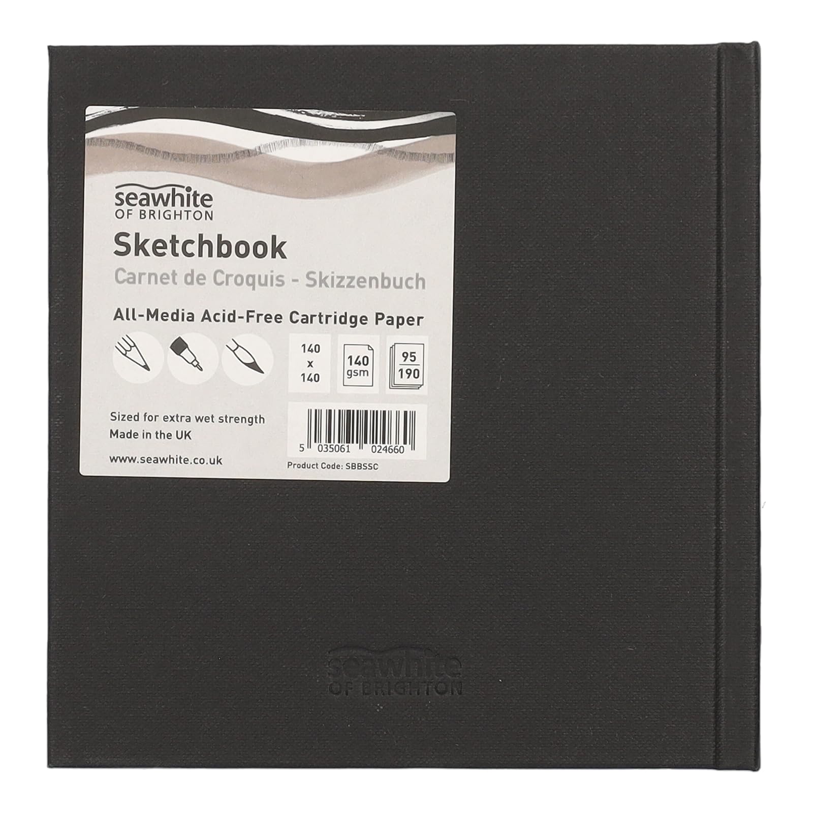 SEAWHITE Black Cloth Hardback Artists Sketchbook 140gsm Square 140x140mm