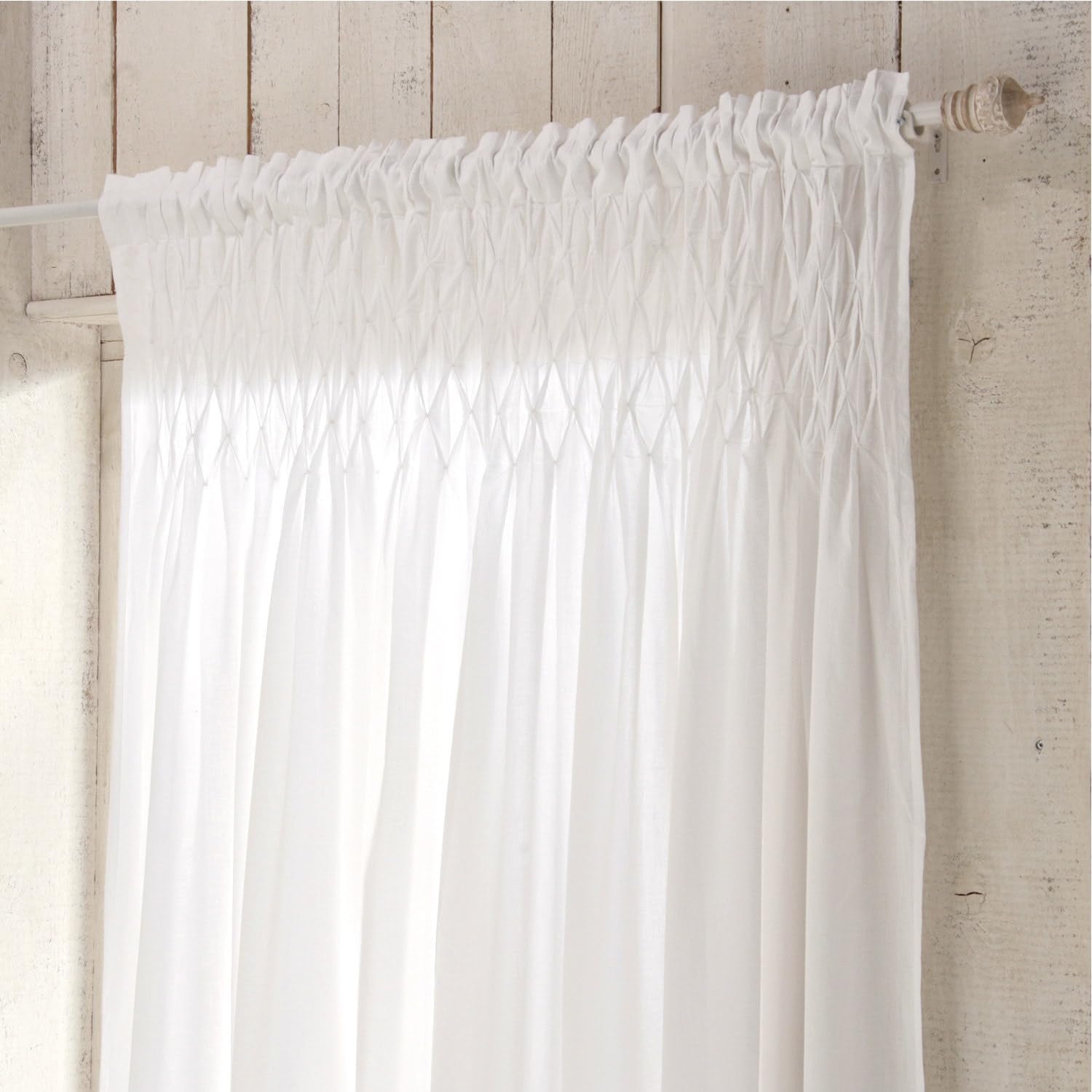 Loberon Otilie Tenda - Design Sobrio - Bordo Superiore a Punto Smock, Bianco