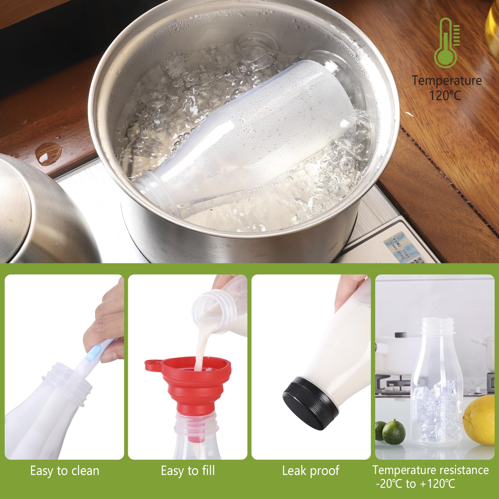 ZMCYN 12 Pack 250ml Plastic Milk Bottles with Lids (Dishwasher Safe), PP Heat Resistant Mini Juice Bottle - Image 4