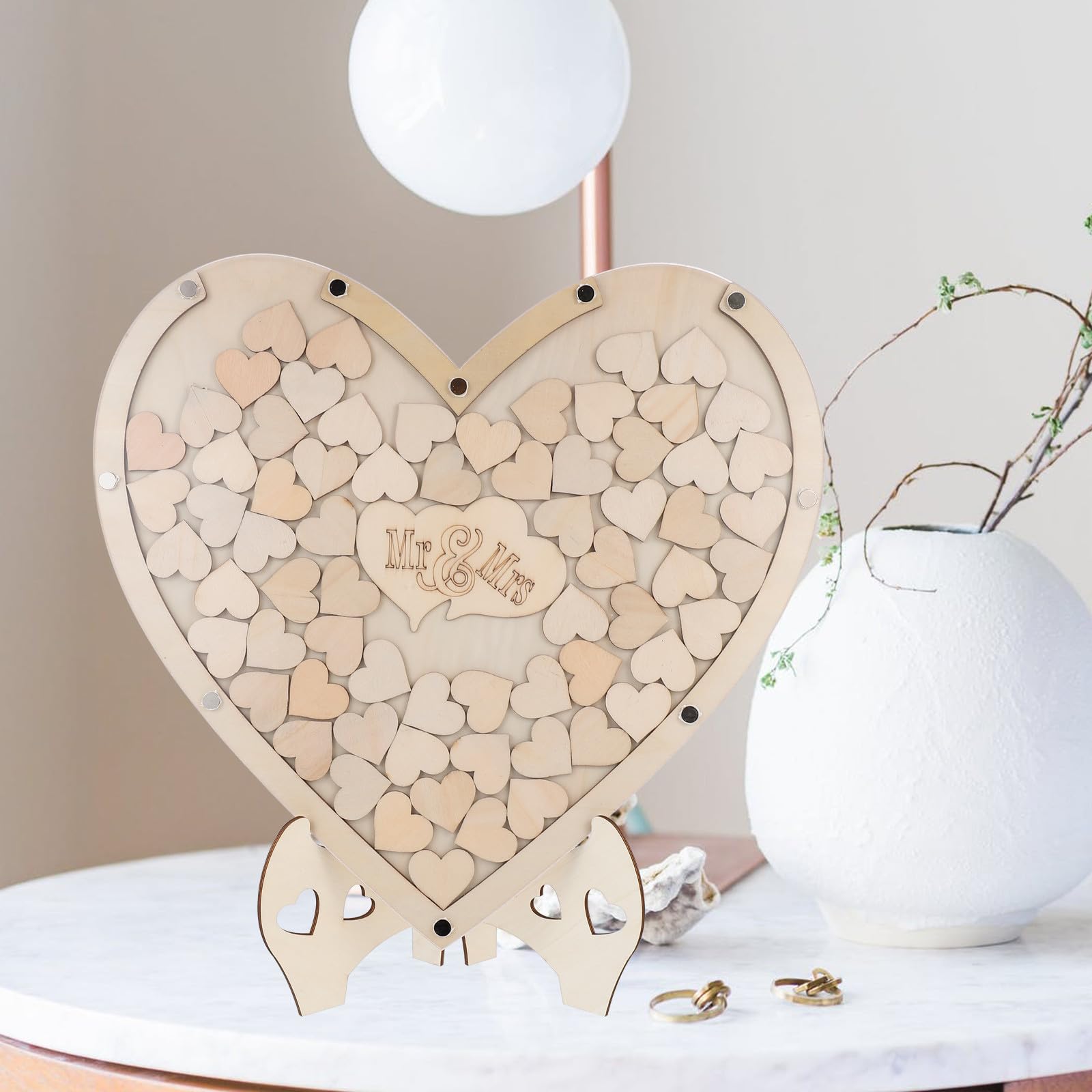 iplusmile Libro de Invitados de Boda en Madera Forma de Corazón, Accesorios DIY para Decoración y Recuerdos en Bodas Rústicas