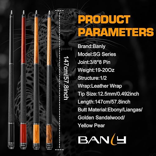 Miniatura 7 de Banly Carbon Fiber Pool Cue Stick 12.5mm Time Crystal Tip, Low Deflection Pool Cue Professional Billiard Cue Sticks with Gift Box