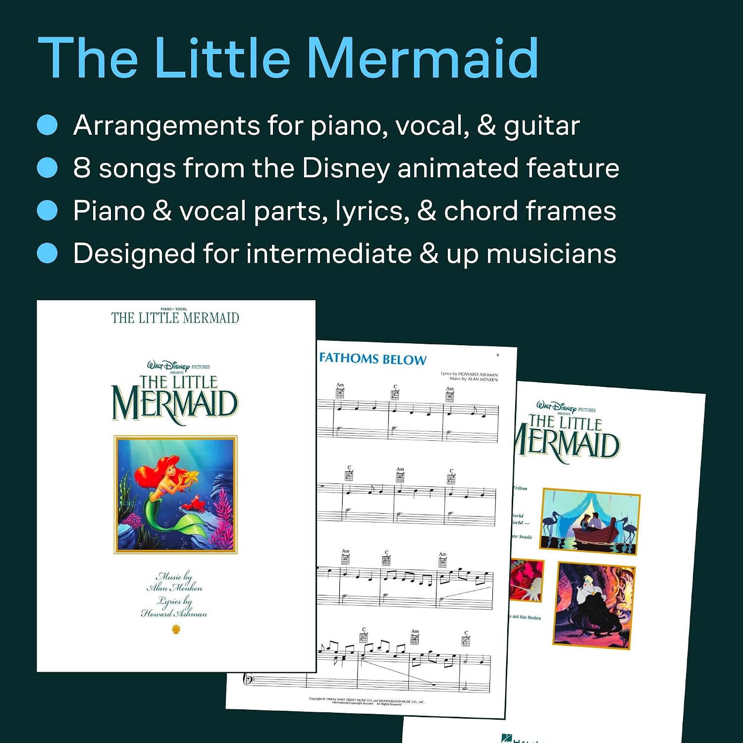 The Little Mermaid Piano Vocal Guitar Songbook | Disney Matching Folio with 8 Classic Songs and Full-Color Photos | Sheet Music for Singers, Pianists, and Disney Fans