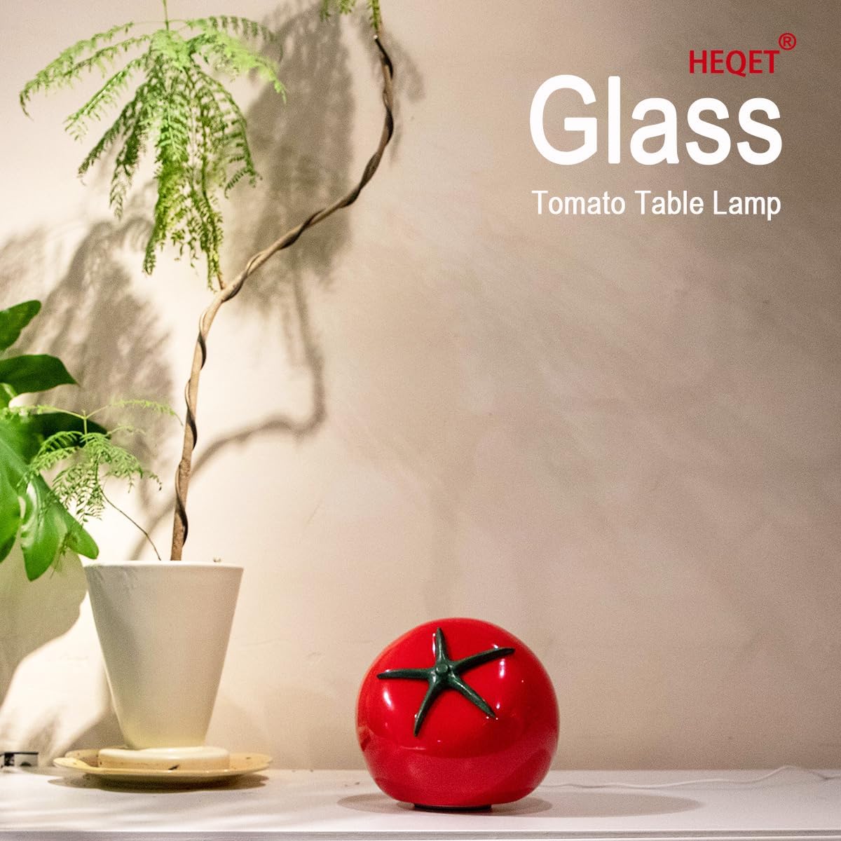 HEQET Table Lamp Tomato Glass Funky Lamp, USB Powered, Dimmable Cute Kawaii Novelty Accent Light for Bedroom & Kitchen Countertop, Unique Vintage Retro Home Decor, Cozy Warm Ambiance (Red)