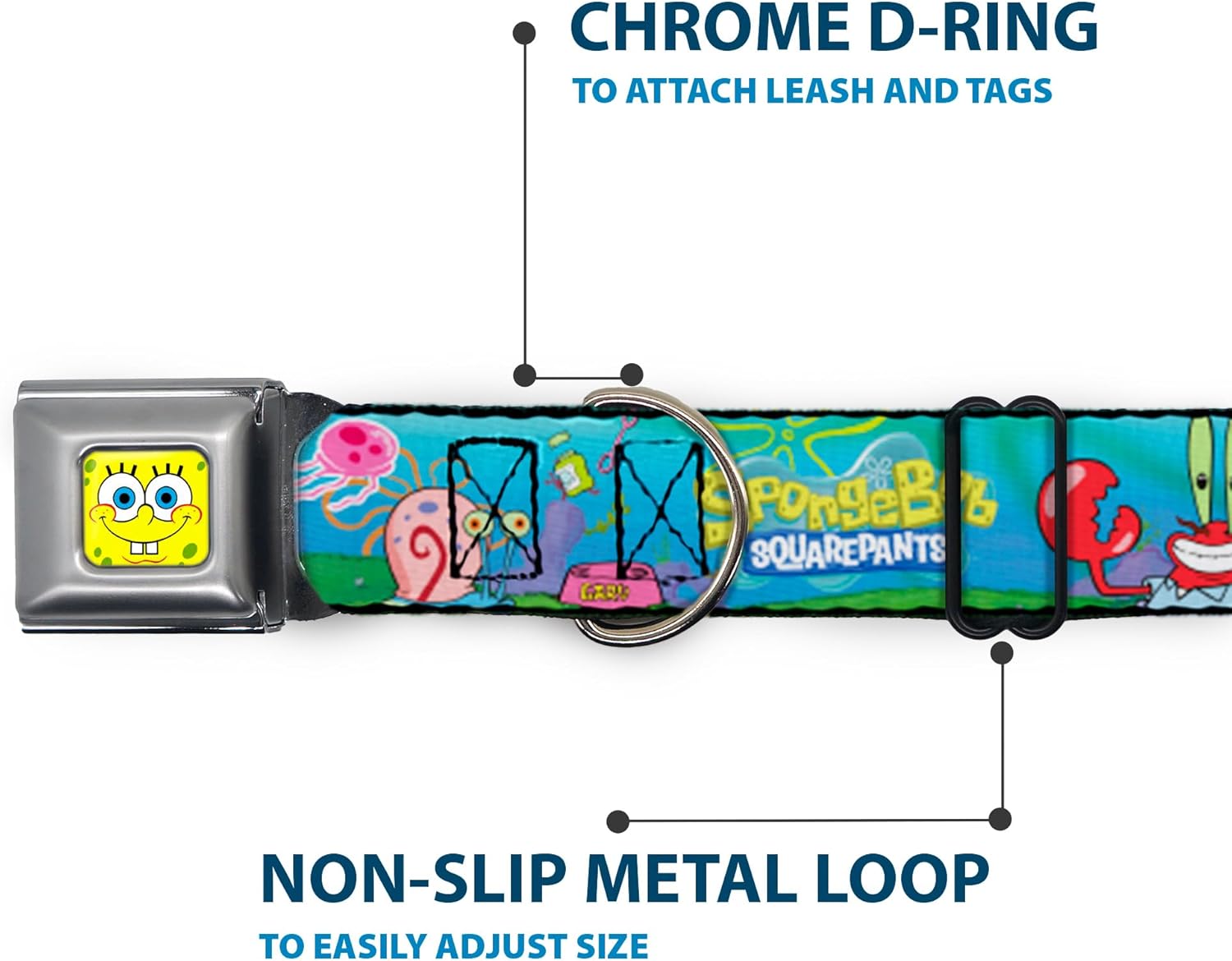 Buckle-Down Seatbelt Buckle Dog Collar - SpongeBob and Friends/Logo - 1" Wide - Fits 15-26" Neck - Large