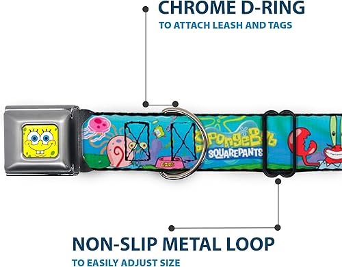 Vista 5 de Buckle-Down Collar de perro con hebilla de cinturón de seguridad, Bob Esponja y amigos/logotipo, 1 pulgada de ancho, se adapta a cuello de 11-17