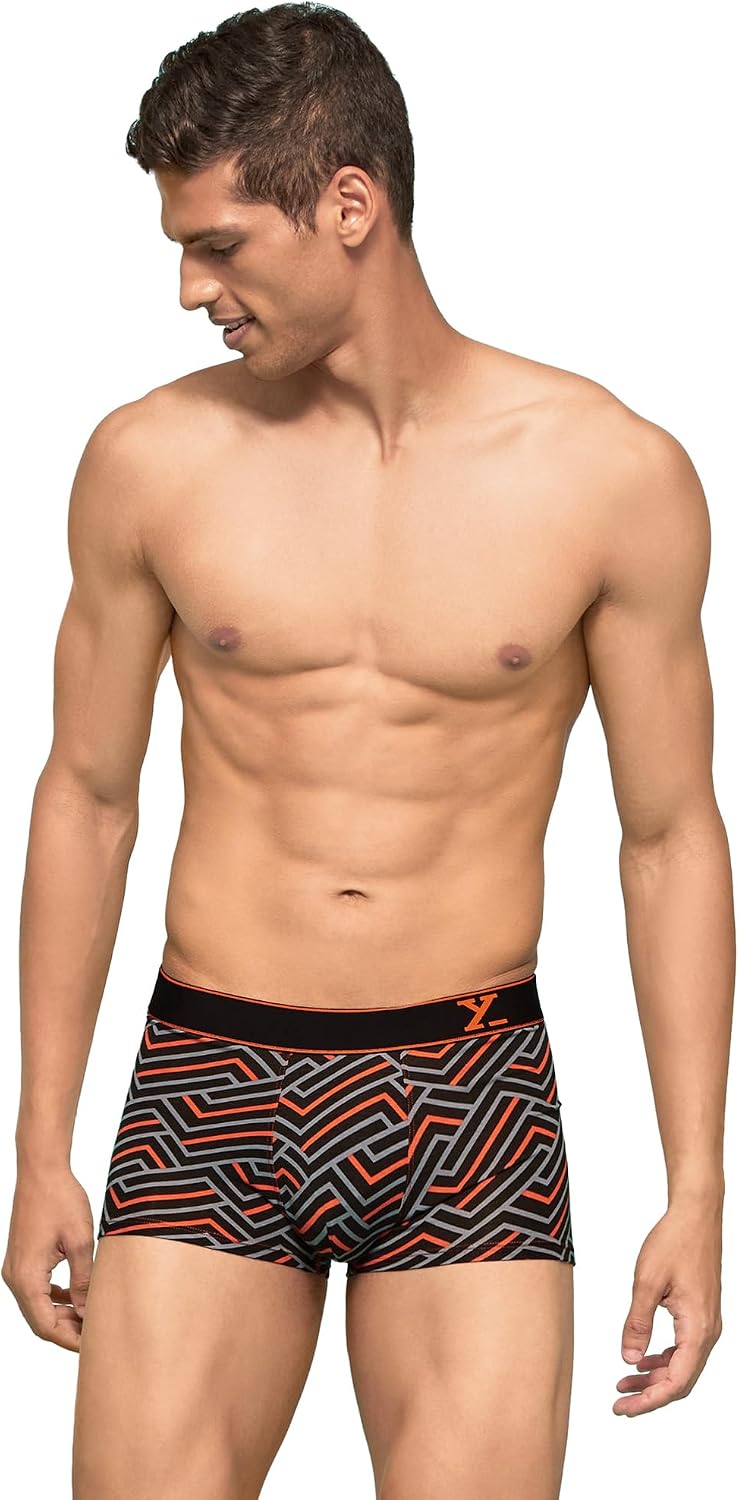 XYXX Anti-Bacterial, Odour-Free Cotton Stripes Parallax Trunks for Men, Black Stripes+Blue Stripes, S