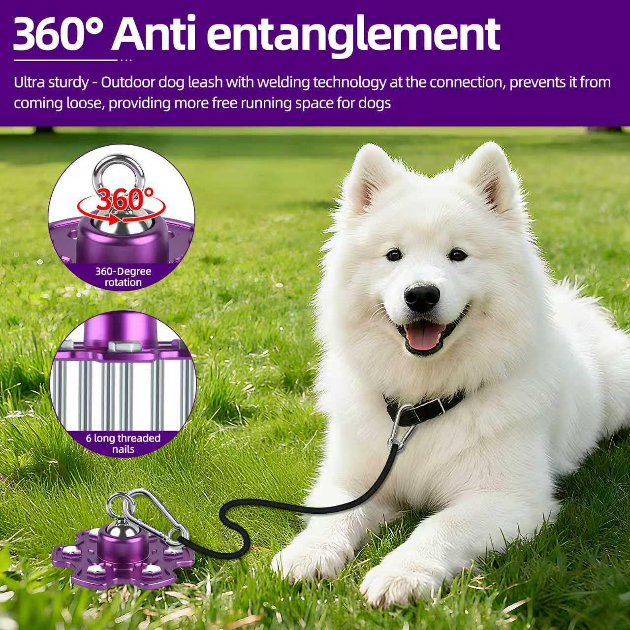 Hundepfahl, 360° drehbar, kein Verheddern, robuster Gartenpfahl mit Schraubankern, 81,6 kg Zugkraft