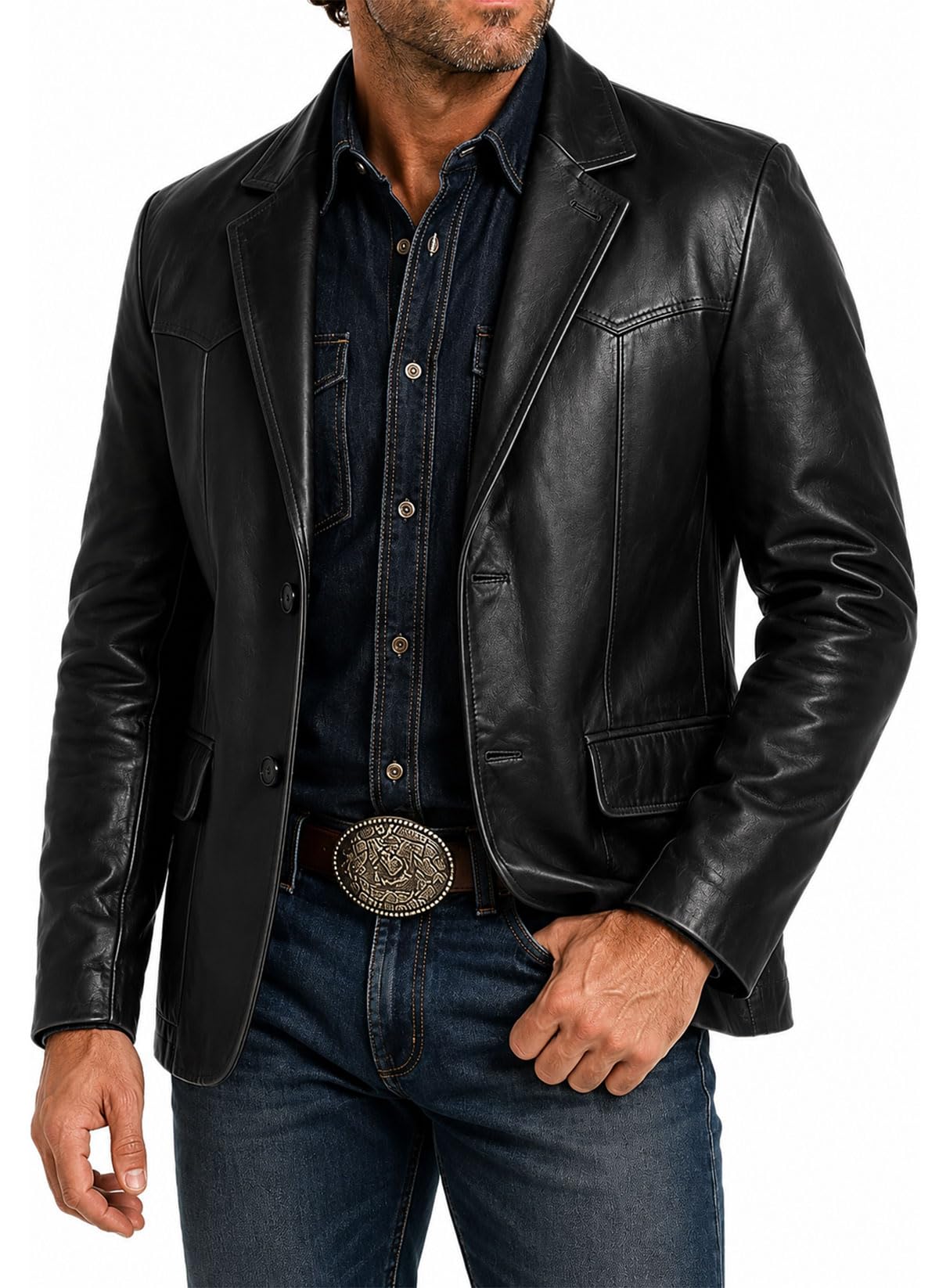Blazer negro de 2 botones para hombre - Blazer de cuero para hombre