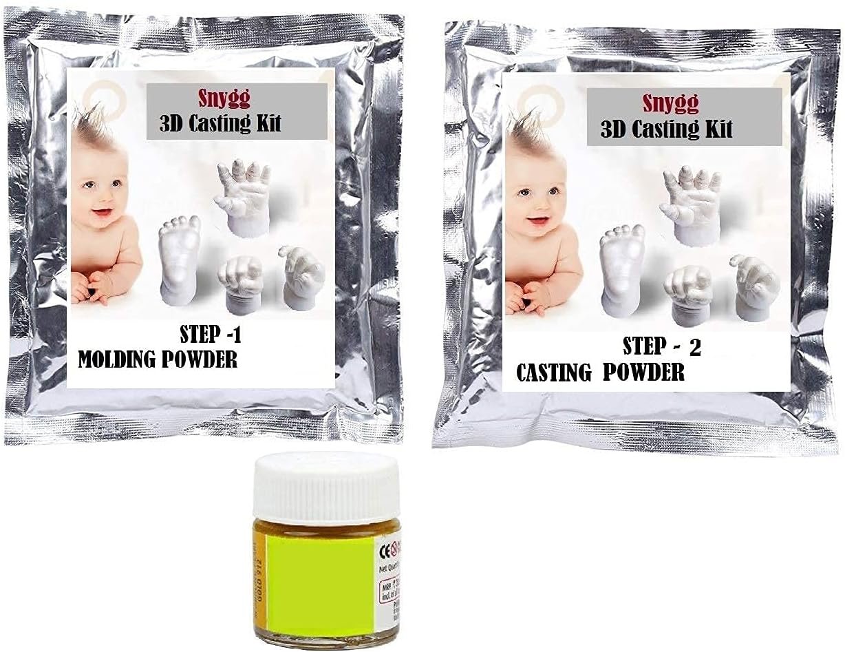 Snygg 3D Baby Hand/Foot Molding Casting Powder Kit for Hand/with Golden Color(White)