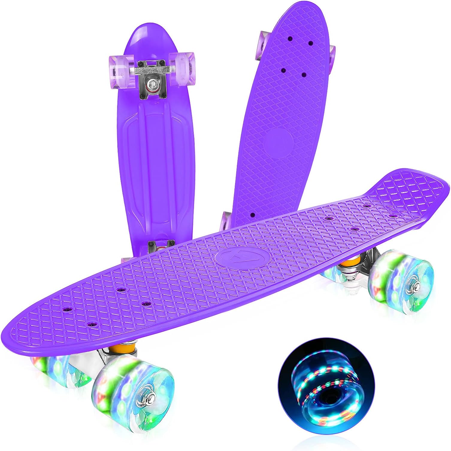 Kids Cruiser Skateboard Complete Mini 22 Inch with LED Light Wheels, Ceepko Skateboard for Adult Kids Beginners Girls Boys (Purple)