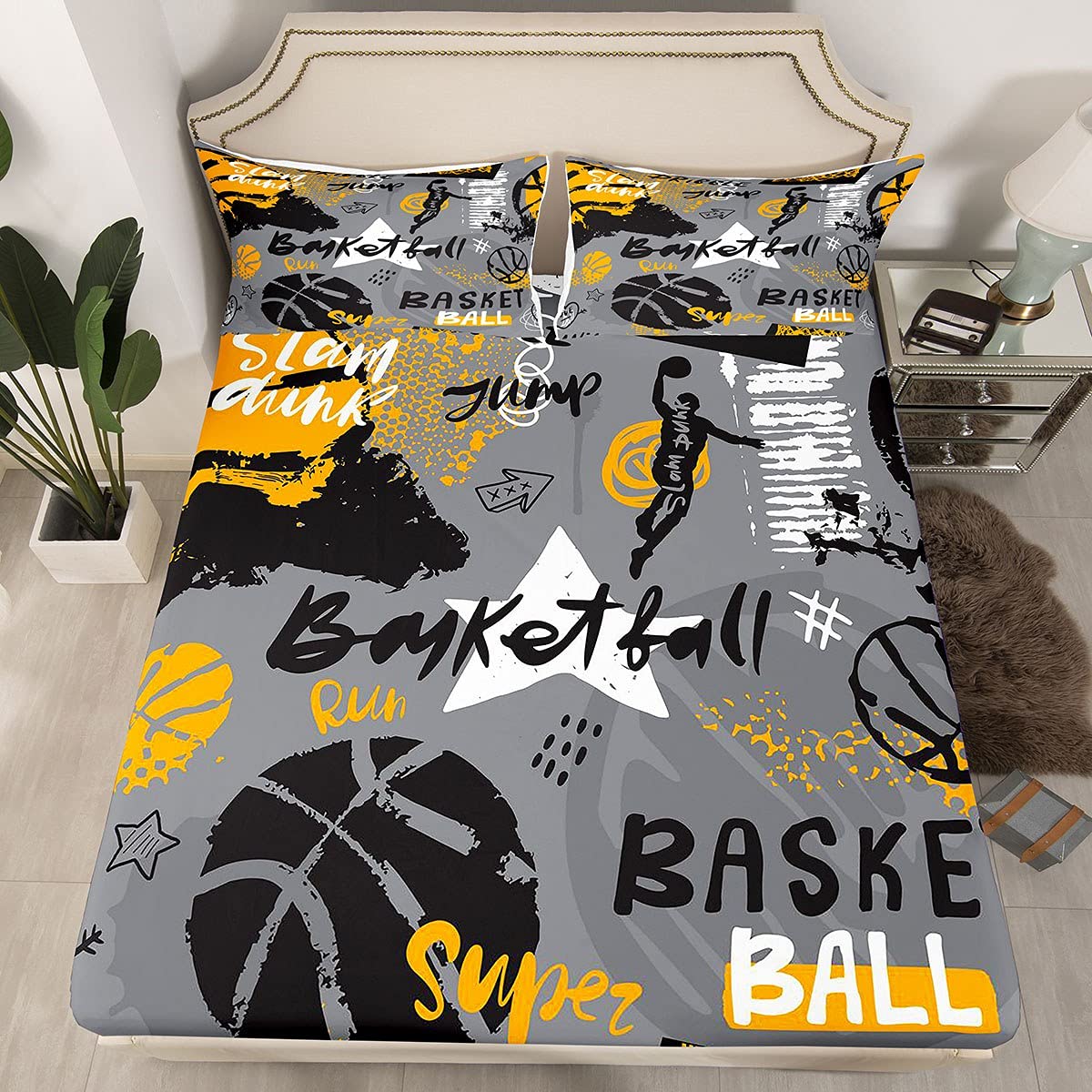 Set Biancheria Letto Tema Pallacanestro - Copripiumino 200x200 Cm + Federa, 100% Cotone, Per Ragazzi E Bambini - Foto 12