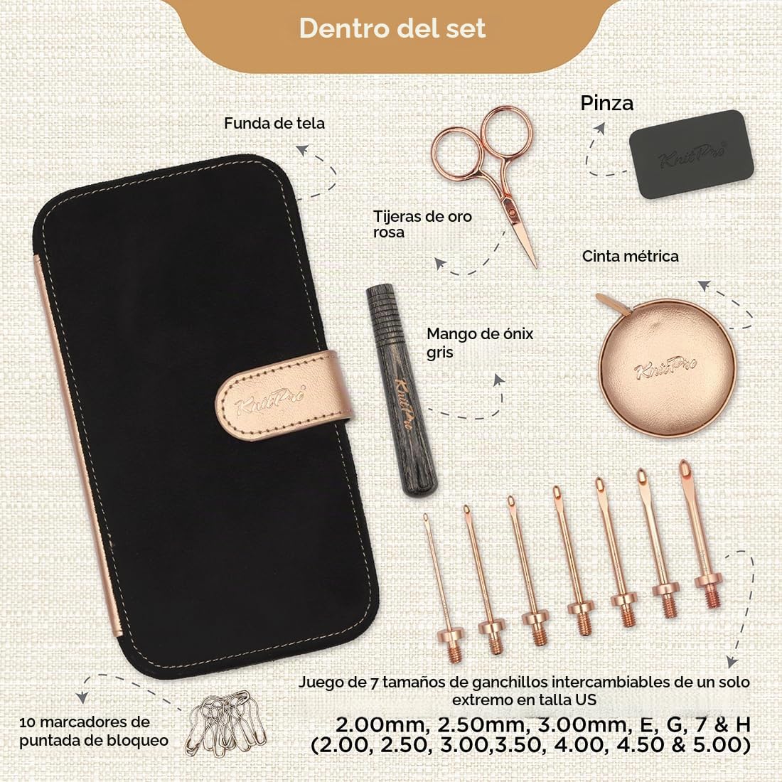 Juego de agujas de crochet KnitPro Oasis Inter. de 2,0 a 5,0 mm para principiantes, 1 pieza