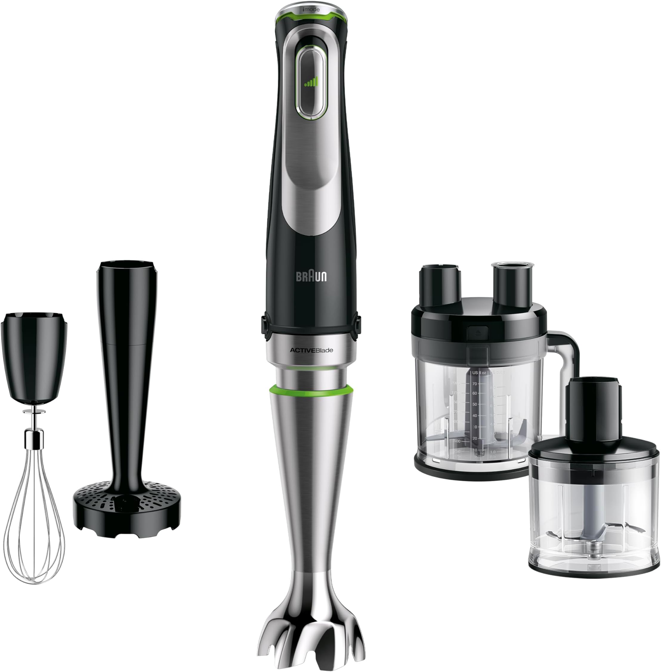 MultiQuick 9 MQ Hand Blender - with Active PowerDrive and SplashControl, incl. Masher, Vegetable Masher, Blender, Chopper & Whisk, 1200 Watt, Black/Stainless Steel