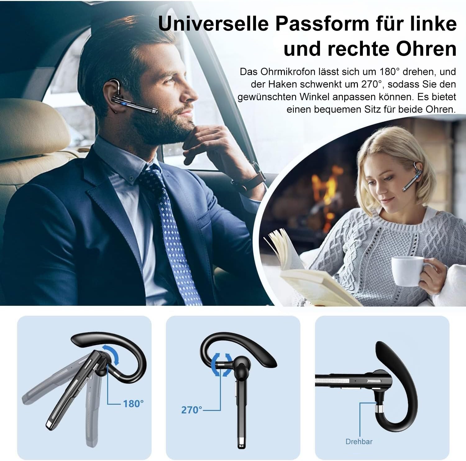 Headset Bluetooth 6.1 CVC8.0 Noise Cancelling In Ear Kopfhörer 100 Std Kabellos Kopfhörer mit Dual Mikrofon LED Ladebox Zwei-Geräte-Verbindung Freisprech Handy Ohrhörer für Autofahren/Business/Büro