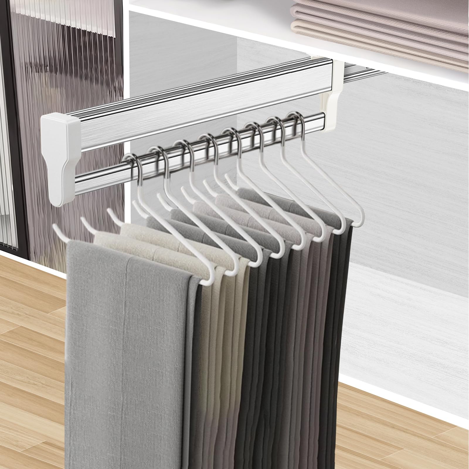 Tringle Penderie Extensible Coulissante Armoire Organisateur 792mm | Acier inoxydable robuste, charge 25kg, système push-pull coulissant, gain de place, rangement vêtements polyvalent