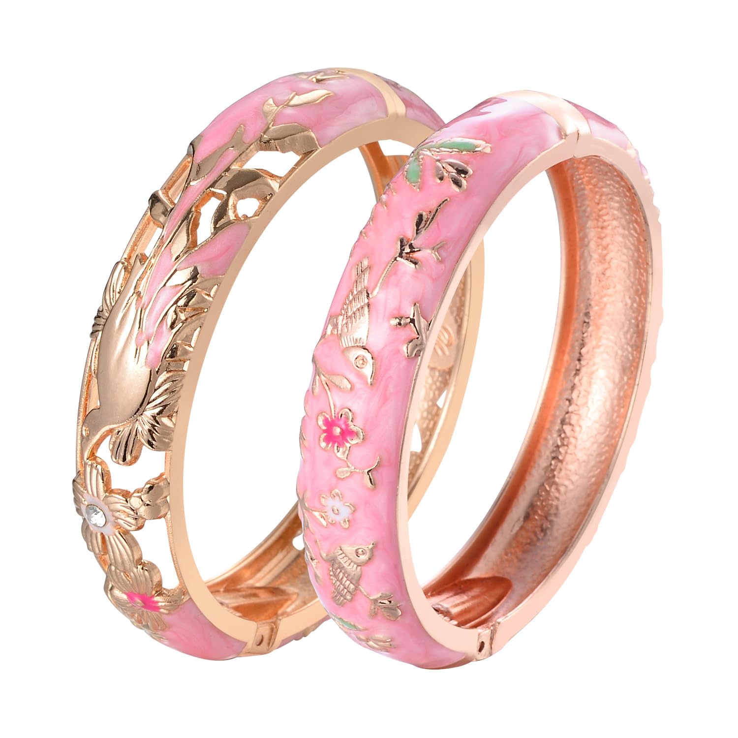 Cloisonne Indian Bangle Colored Crystal Plated Hinge Cuff Bracelet Hollowed Bird Enamel Jewelry Gift 55C49