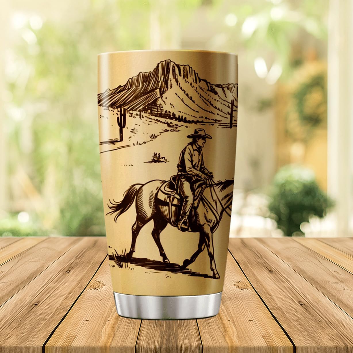 CUBICER Vintage Cowboy And Desert Landscape Design 20 Oz Stainless Steel Tumbler For Western Lovers Ranchers Bottle Cool Hot Travel Drink Tea Outdoor Coffee Heat Insulated Mug - Image 3