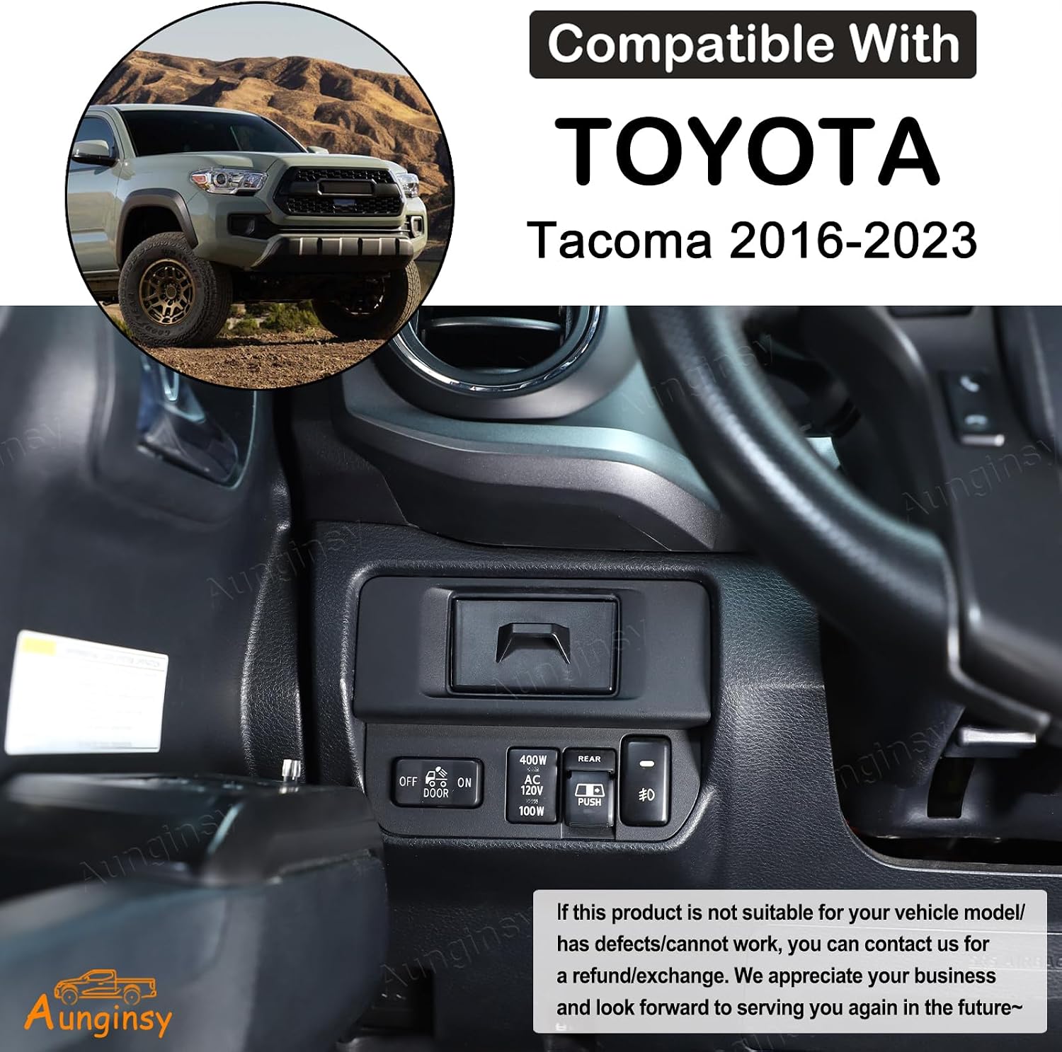 Aunginsy Car Center Console Storage Box Compatible with Toyota Tacoma 2016-2023 Truck Upgrade Drivers Side Cubby Drawer Organizer Tray Coin Key Card Holder Insert Expander Box ABS Interior Accessories