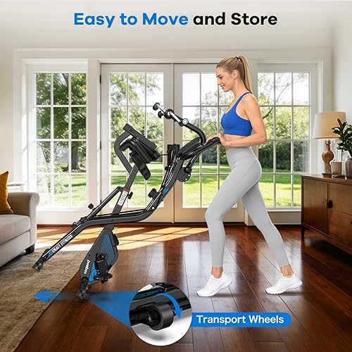 Miniatura 8 de pooboo - Bicicleta de ejercicio plegable, bicicleta estática vertical plegable, bicicleta magnética para interiores X-Bike con resistencia ajustable