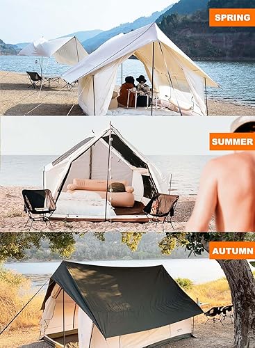 Miniatura 6 de KingCamp Tienda de campaña de lona con ventanas grandes, tiendas de campaña impermeables y transpirables de 34 estaciones, tienda de campaña