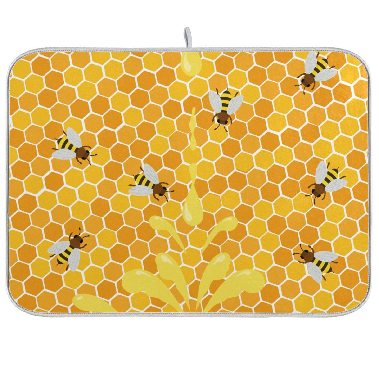 Tapis De Séchage En Nid D'abeille Sur Motif Abeille Pour Vaisselle