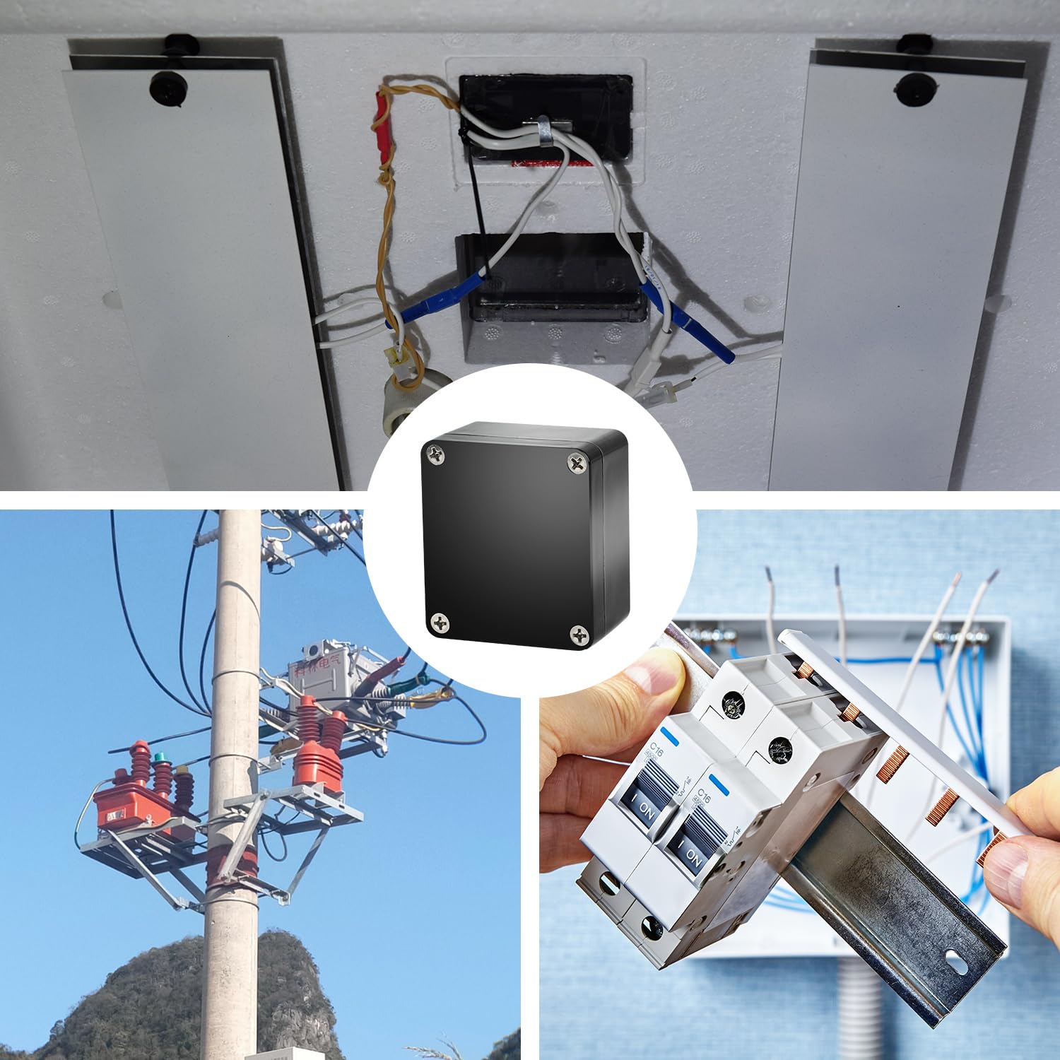 6pezzi Scatole di giunzione impermeabili, connettori per cavi elettrici esterni IP67, scatole di progetto in ABS, scatole di giunzione per cavi di prolunga (63x58x35mm, nero)