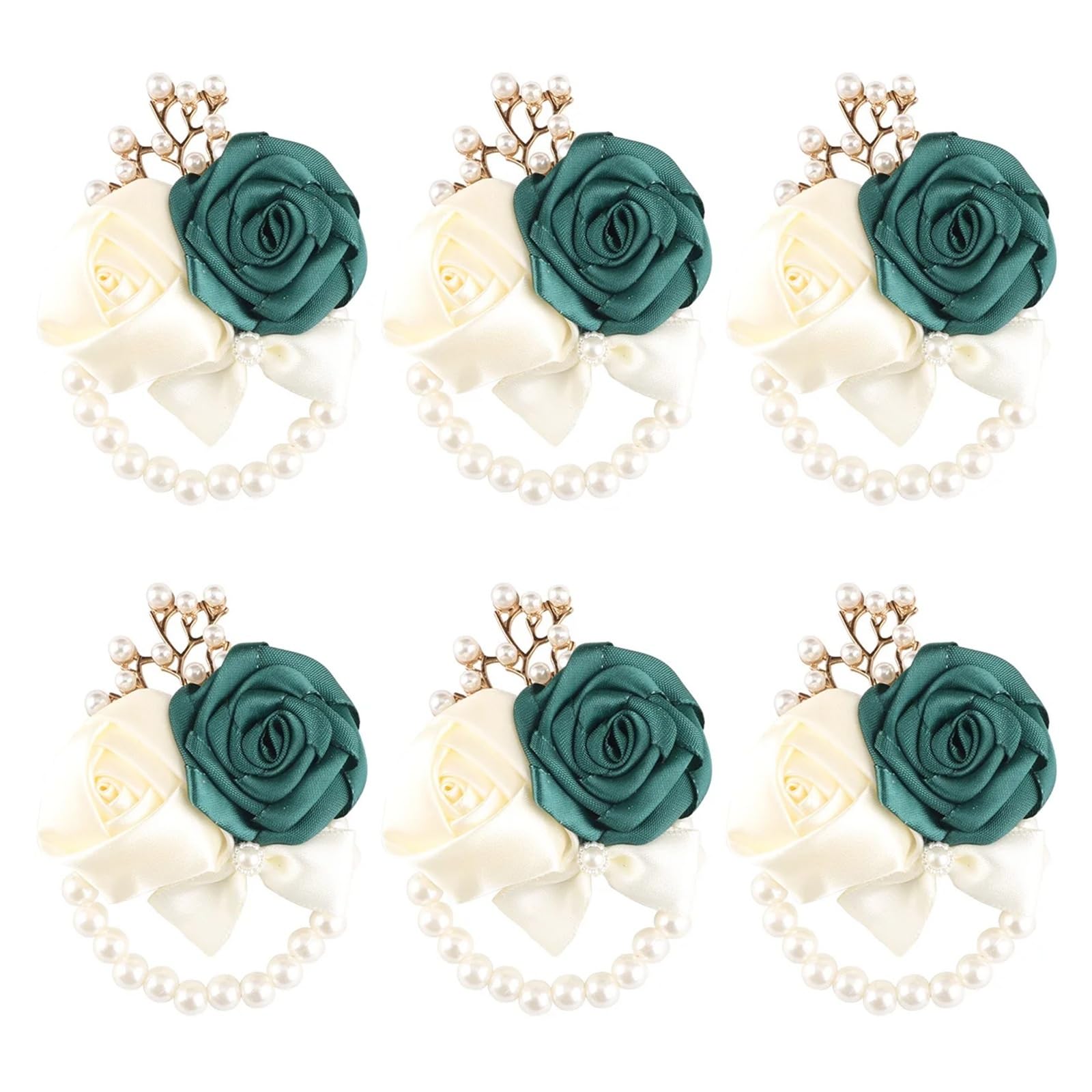 MQFBNNP Wedding boutonniere Dark Green Rose Wedding Corsage & BoutonniereSet(6Pcs Wrist Corsage)