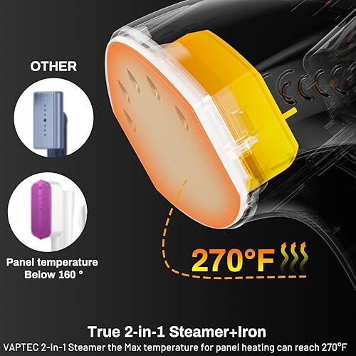 Miniatura 8 de Vaporizador y plancha 2 en 1 para ropa, panel de cerámica, controles inteligentes de chips de vapor suave (secado sin rociar agua), tanque de agua