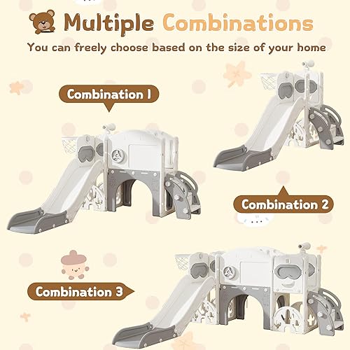 Miniatura 7 de Juego de tobogán 11 en 1 para niños pequeños, patio de juegos interior para niños de 1 a 3 años y niños pequeños, juego al aire libre con juego de