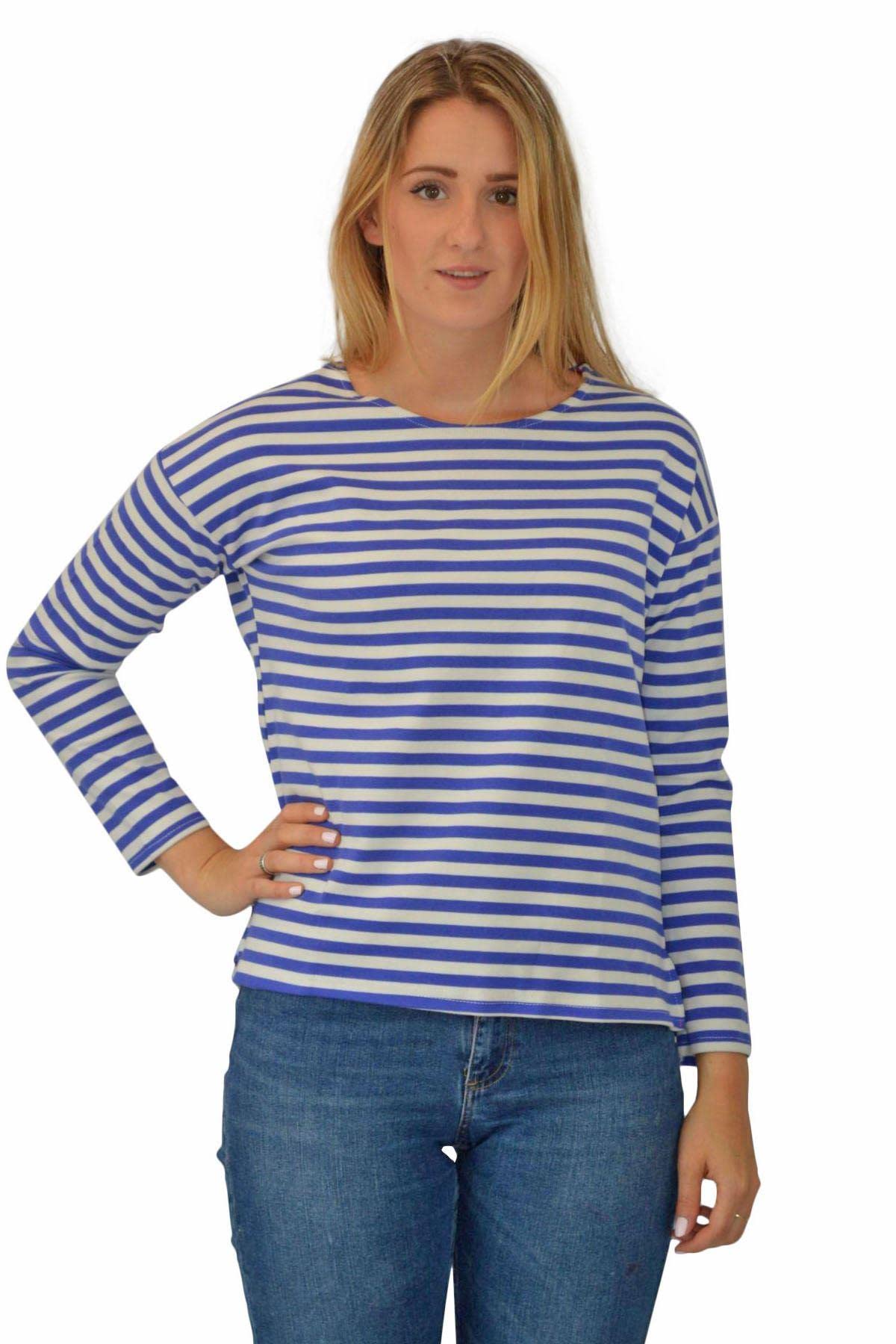 Secret Label Womens Breton Striped Long Sleeve Cotton Top - Nautical Sweatshirt Blue/White Striped Size X-Small