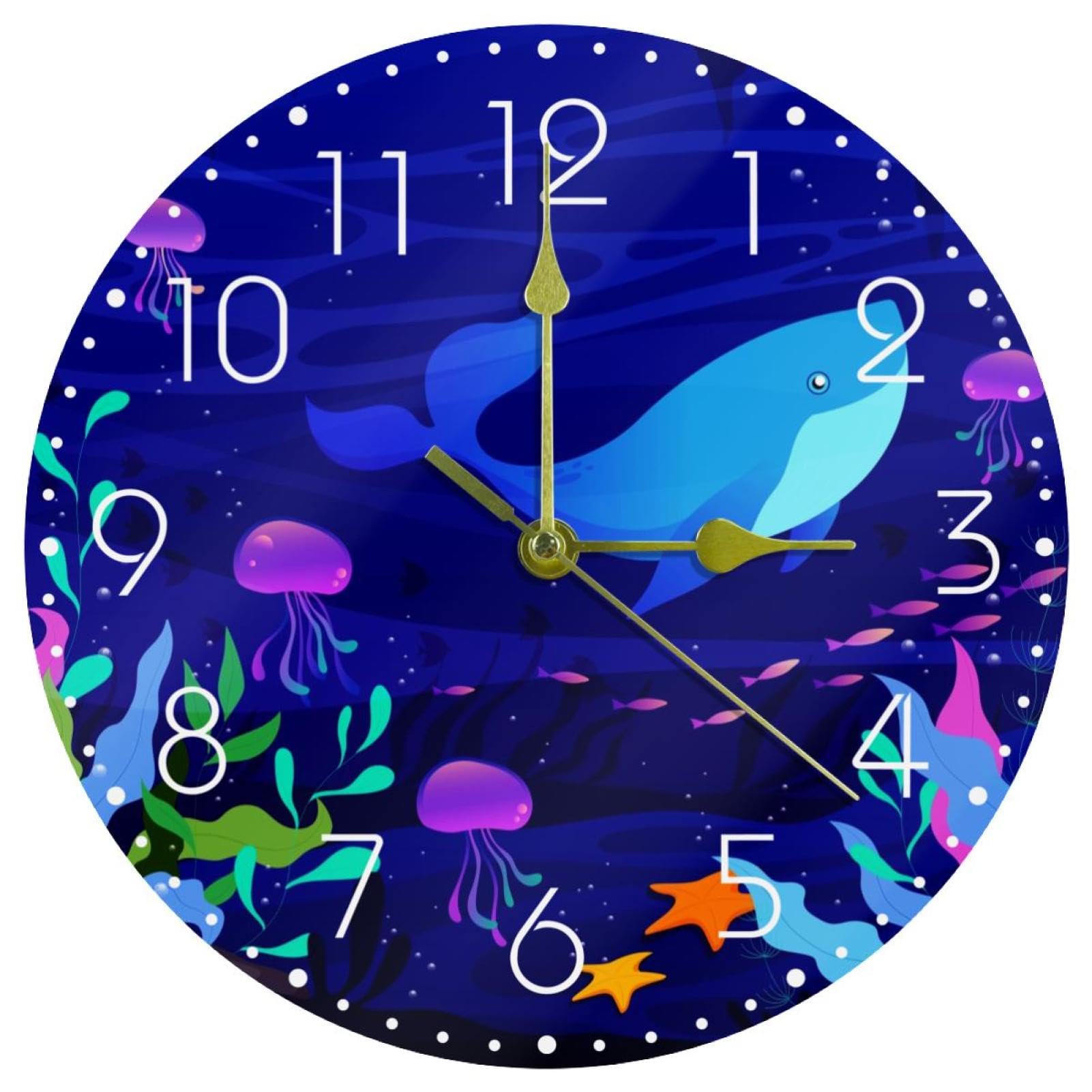 Orologio da parete vintage con animali marini pittura balena orologi in legno arredamento costiero silenzioso orologio quadrato per cucina soggiorno camera da letto 45 pollici