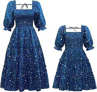 Mommy and Me Matching Dresses Floral Printed Ruffled Lantern Sleeves A-Line Long Dress Mom Daughter Matching Outfits - Buy now