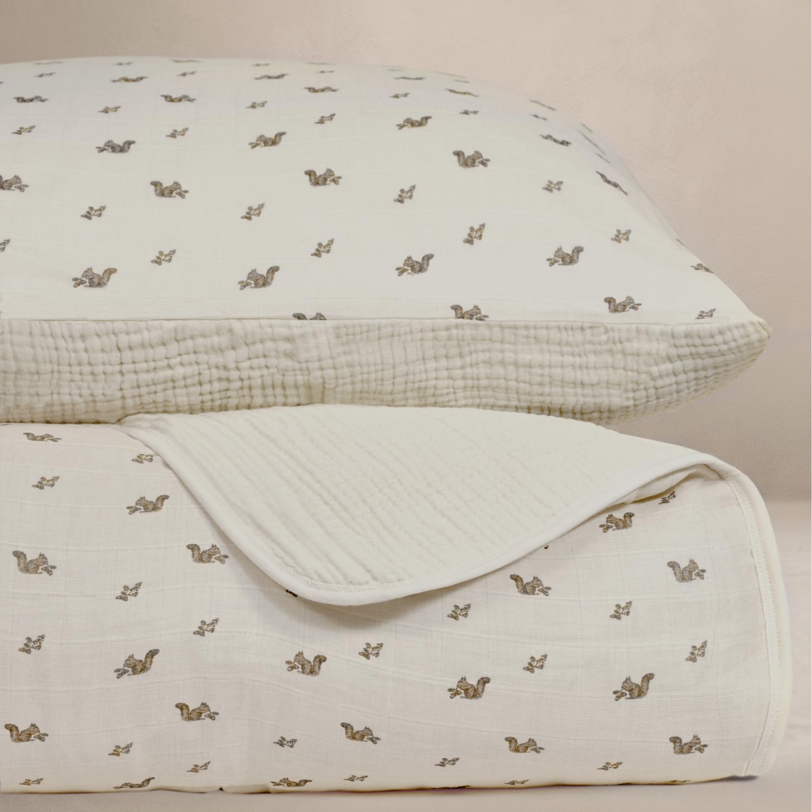 Oilo 100% Organic Premium Cotton Muslin Crib Quilt & Sham Set, (45