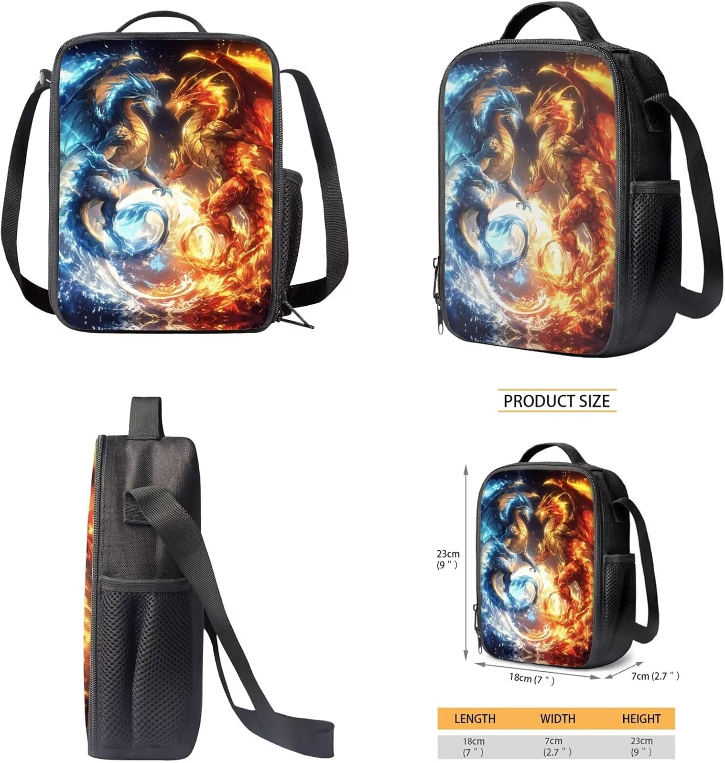 HUIACONG Fire Dragon Backpack for Boys 6-8 Kids Bookbag with Lunch Box Set 1St Grade Shool Bag Pencil Case Water Bottle Holder