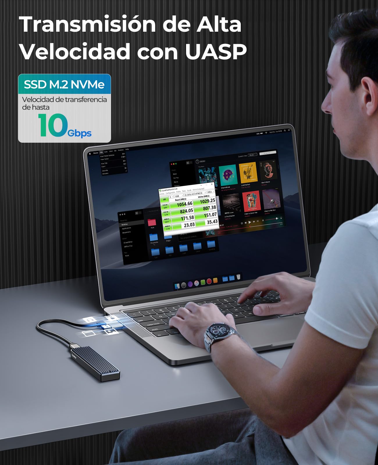 ORICO Carcasa SSD M.2 NVMe, Adaptador Externo USB C USB 3.2 Gen2 10Gpbs a M.2 PCIe Caja para Discos Duros 2230/2242/2260/2280 M-Key, con UASP-M2PV