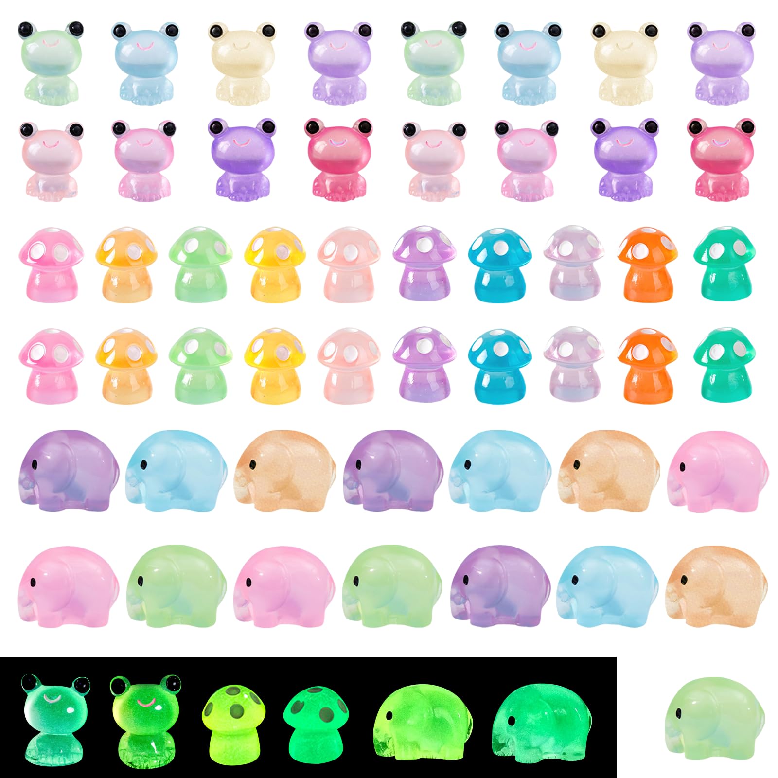 CutitiUU 51 Pcs Tiny Mini Resin Animals Luminous Miniature Animals,Luminous Mini Resin Animals Glow in the Dark Little Small Animal Figures for Fairy Garden Dollhouse Plant Decorations