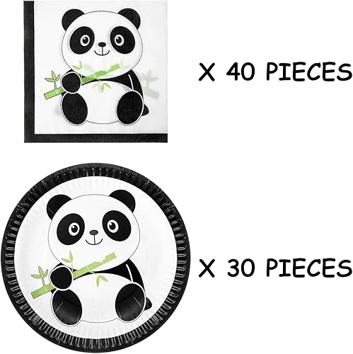 Miniatura 4 de Boao Panda Party Supplies Set, Panda Disposable Tableware Including 30 Pcs Panda Paper Cake Plates and 40 Pcs Panda Baby Napkins Birthday Party
