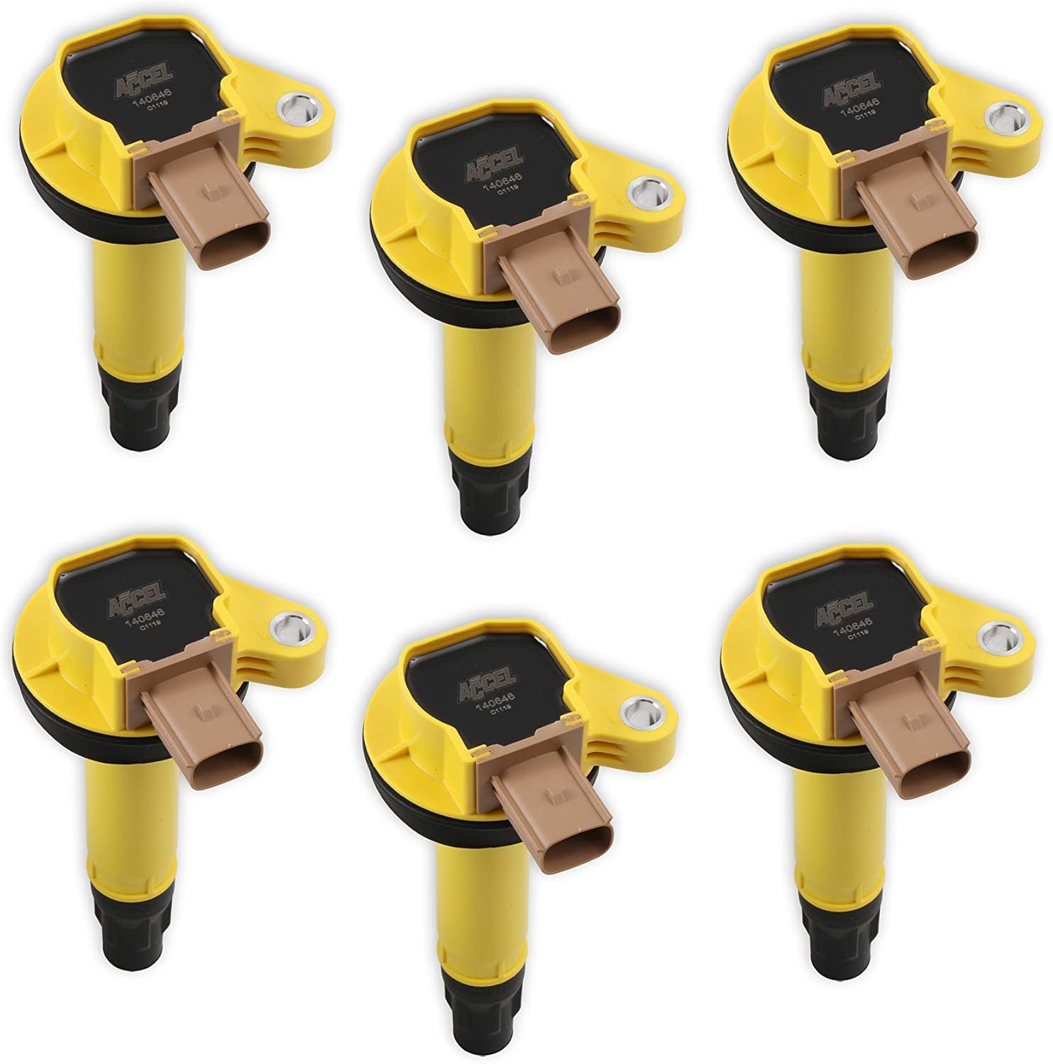 ACCEL 140646-6 SuperCoil Ignition Coil - Yellow - 6-Pack (3-Pin)