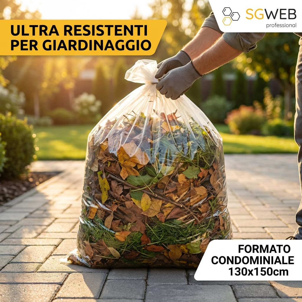 Sacchi Immondizia Trasparenti Ultra Giganti 130x150cm [50 Pezzi] in Polietilene Alta Resistenza per Spazzatura e Raccolta Differenziata, Buste Grandi Professionali per Rifiuti Ingen