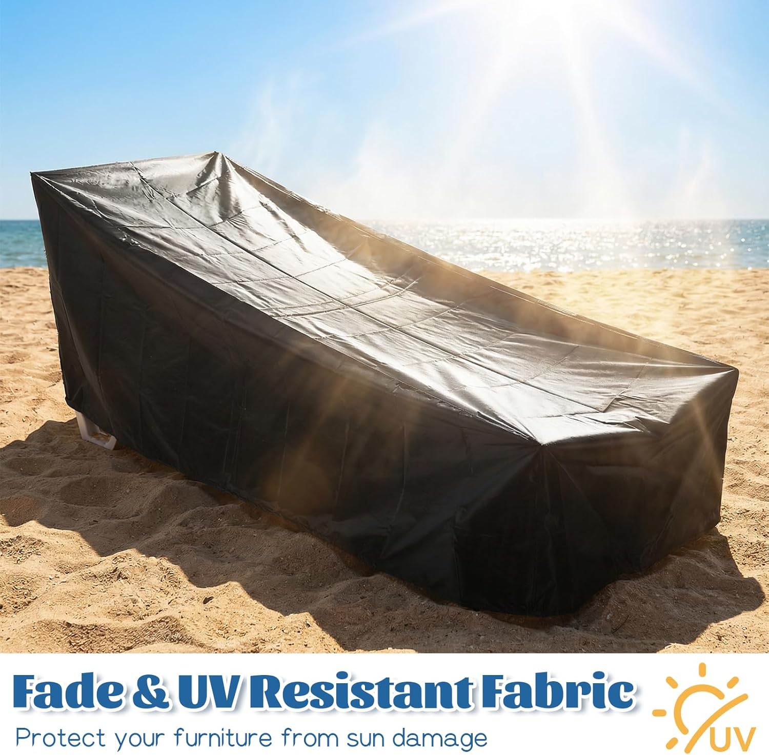 2 PCS Patio Chaise Lounge Cover Waterproof, Patio Lounge Chair Protector with Windproof Straps, Black Durable Patios Furniture Covers for Outside Stackable Cushions and Outdoor Furniture (83×30×32in)