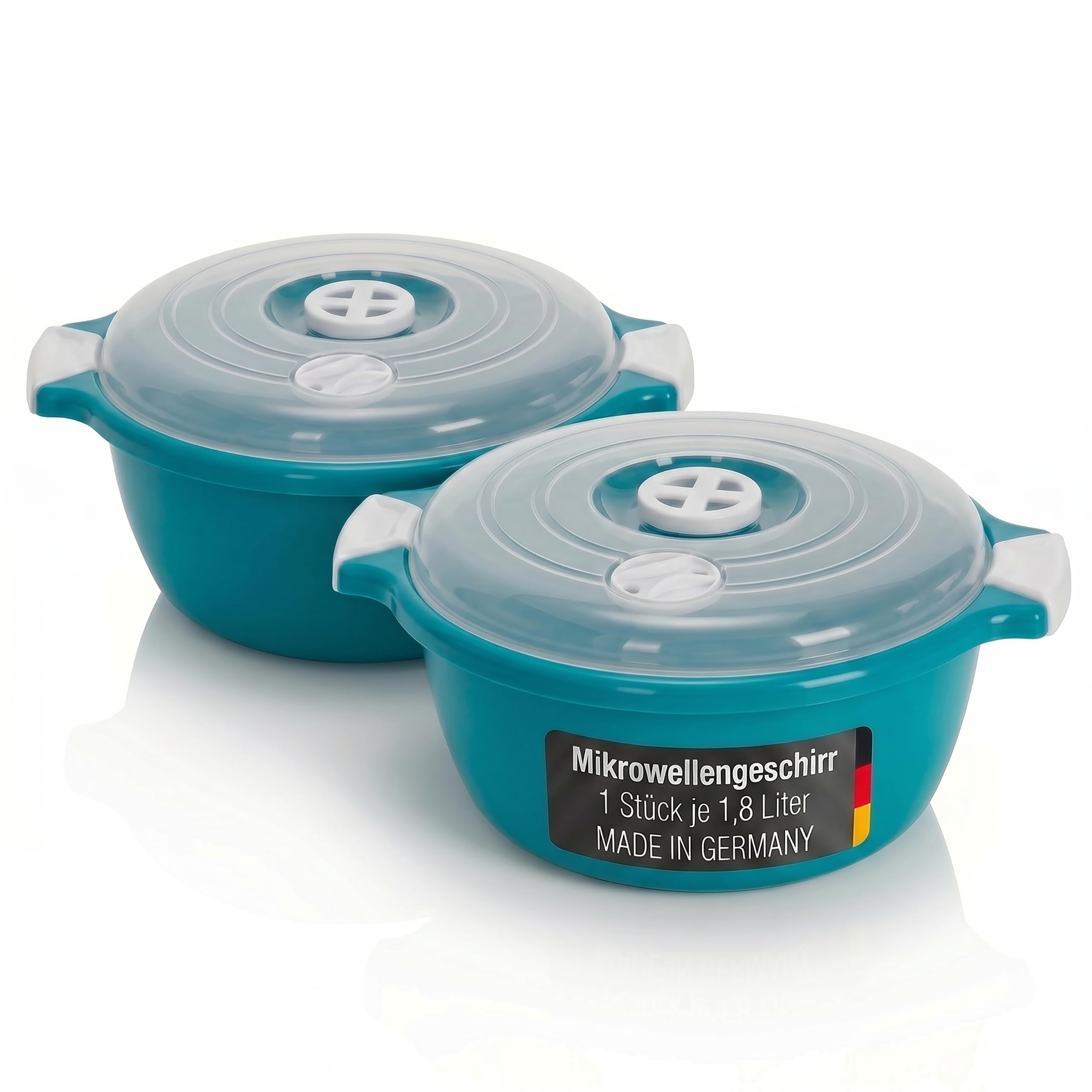 Lantelme® 2 x 1,8 litri ciotole per microonde con coperchio | Coperchio con valvola vapore | impilabile | diversi colori tra cui scegliere (Verde)