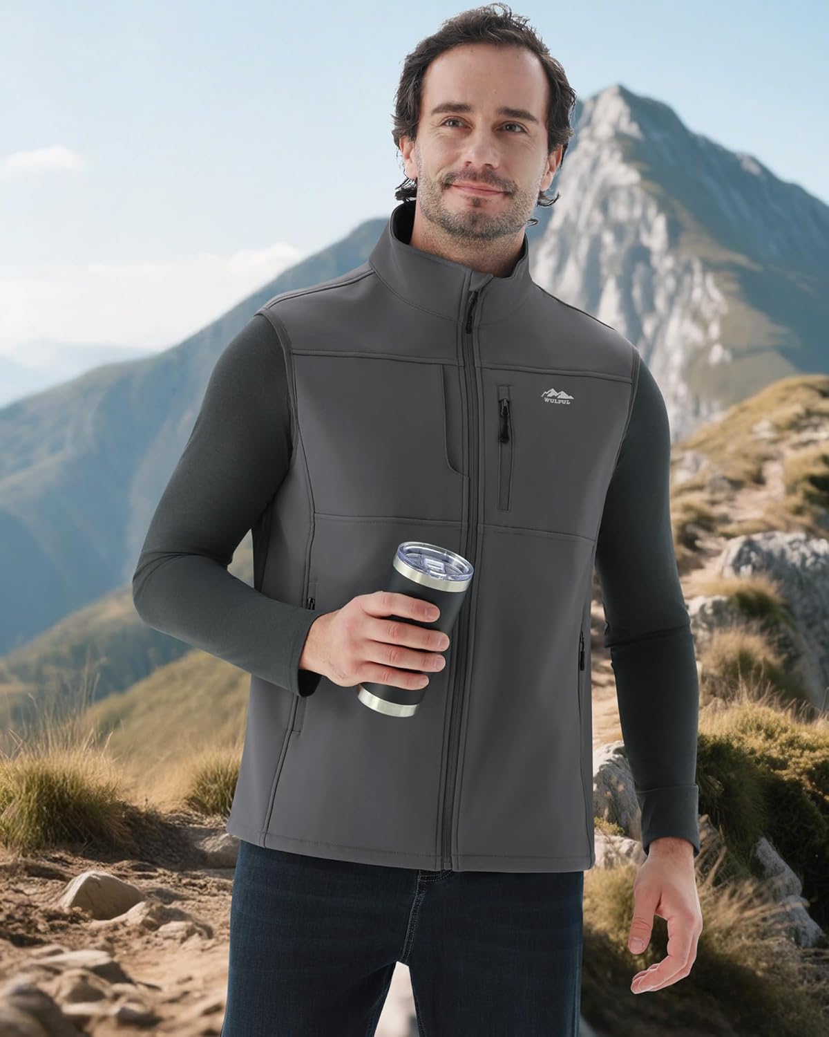 WULFUL Men's Windproof Lightweight Golf Vest Outerwear with Pockets Softshell Sleeveless Jacket for Running Hiking Sports - Image 3