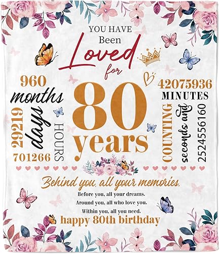 Manta de regalo de feliz cumpleaños 80, regalos de cumpleaños 1943 para mujeres de 80 años, decoraciones de feliz cumpleaños 80 para