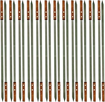 Stainless Steel Barbecue Skewers BBQ Outdoor Grill Skewer stick Barbecue Fork with Solid Wood Handle for Grilling Shish Kebob Koubideh Persian Brazilian Kebab 1" Wide + 1 Free Skewer 24pcs